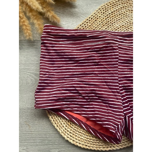 Prana Rusted Roof Stripe Swim Shorts Large Burgundy Red Board Shorts - Picture 6 of 9
